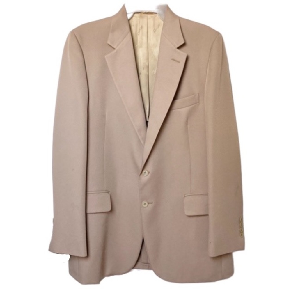 Vintage Cartier Tan Beige Wool Blend Men’s Blazer Suit Jacket Satin Lining 36R
